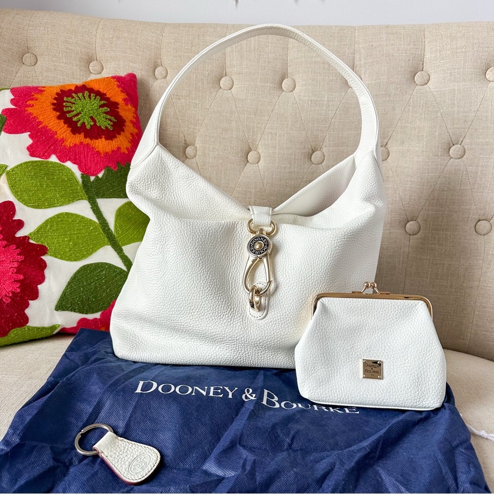 Dooney & Bourke White Lucca Leather Logo Lock Pebbled Leather Shoulder Bag Set